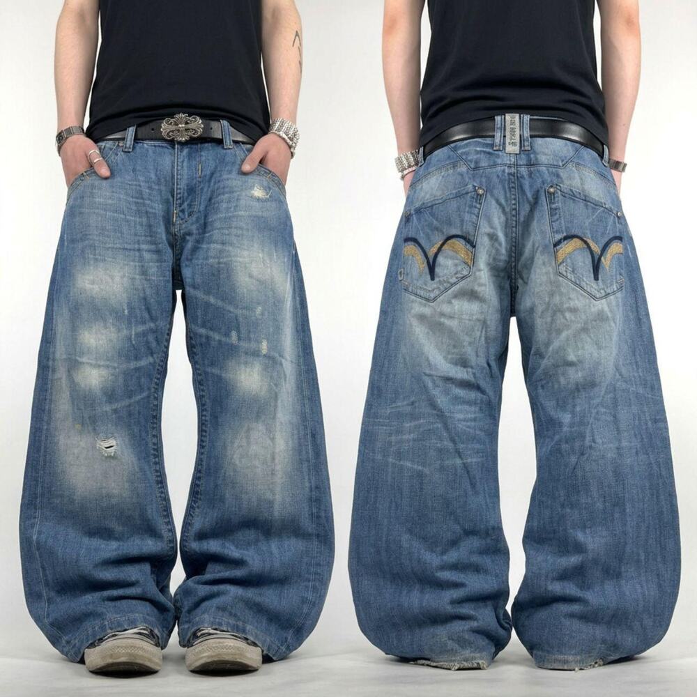 Vintage y2k rare embroidered skater distressed cyber grunge baggy jeans